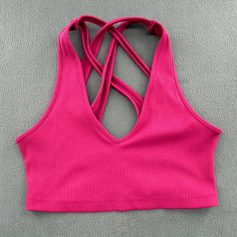 Urban Outfitters Ribbed Cage Back Crop S Pink Strappy Barbiecore Festival